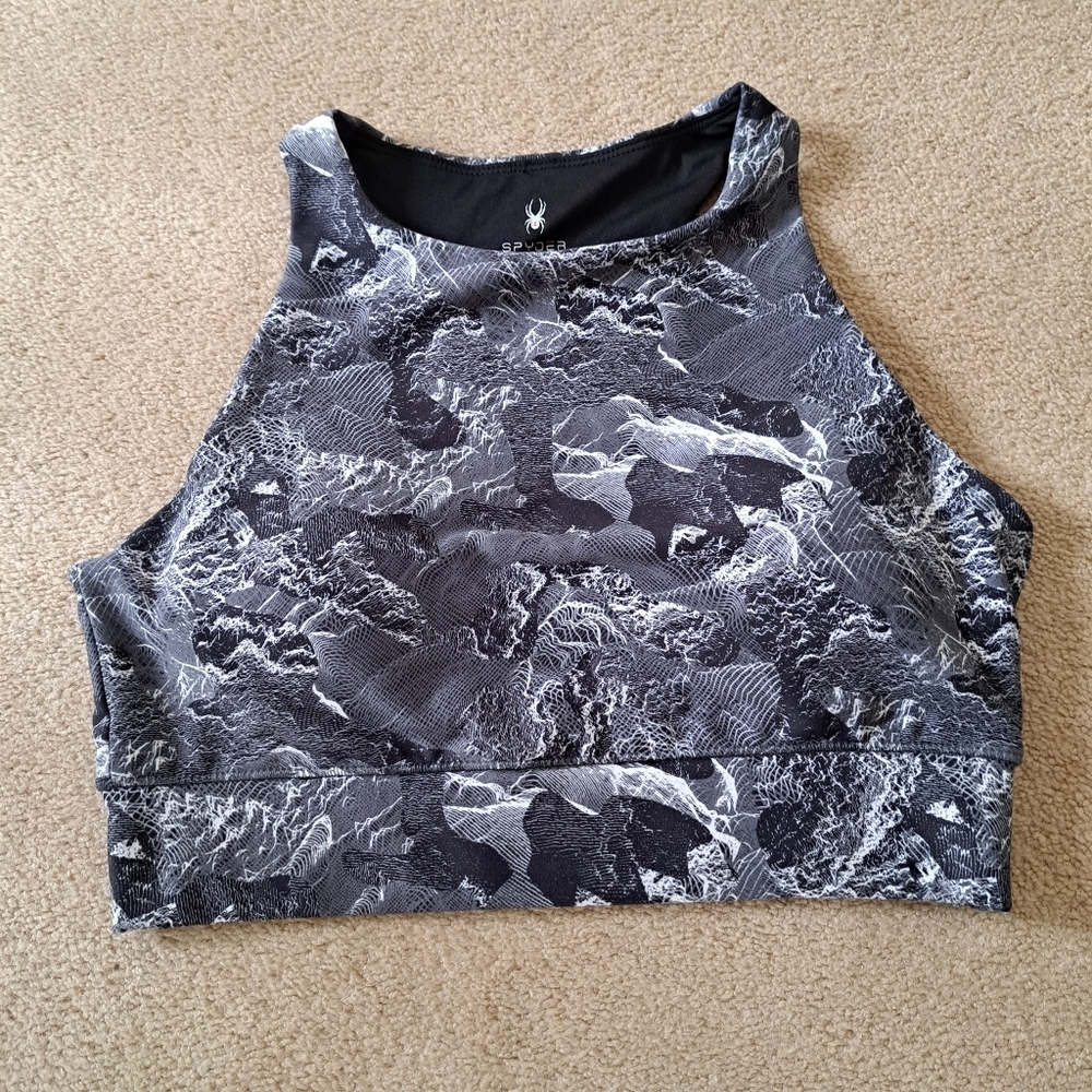 Spyder Active Cropped Sports Bra Tank Activewear Top Grey Size Large Workout